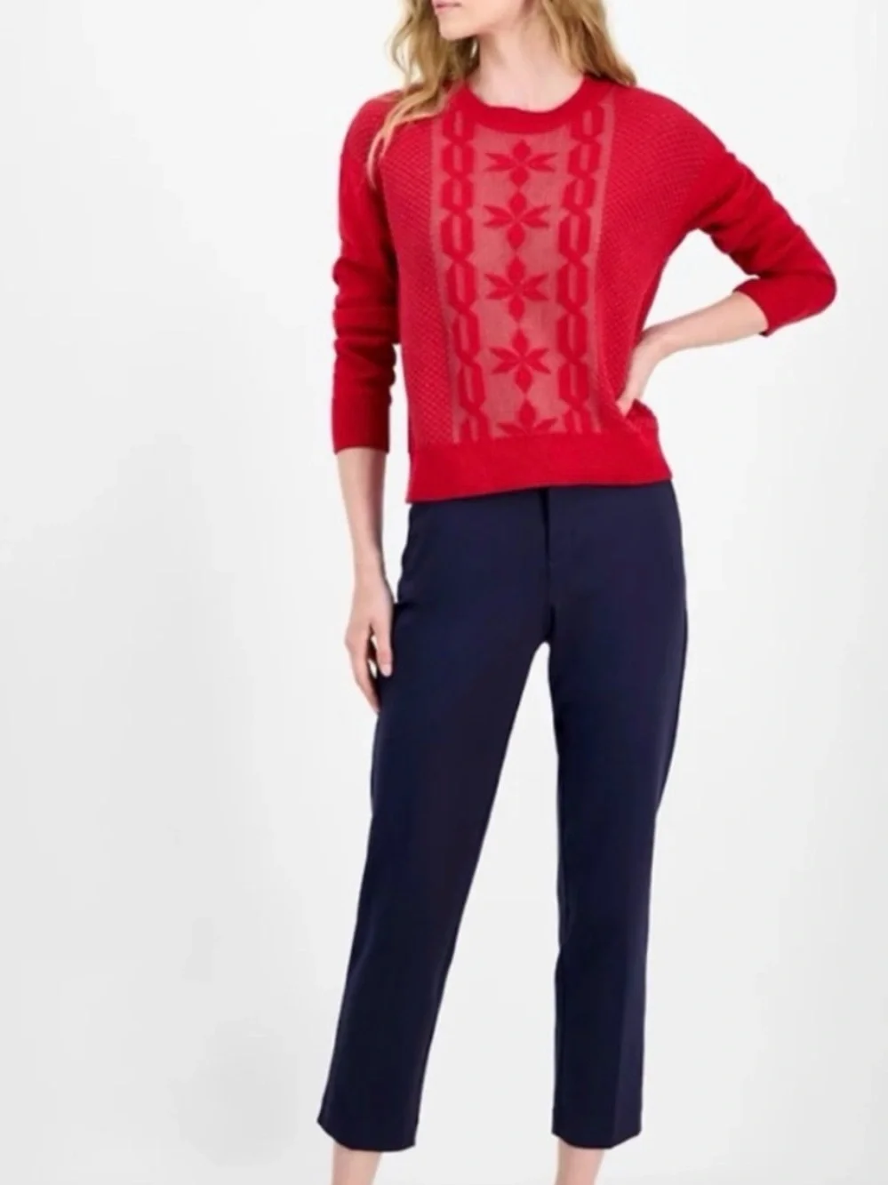 Nautica Jeans Co. Red Snowflake Motif Knit Crewneck Sweater - Size S - NWT